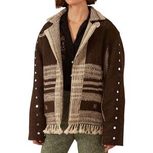 Alix of Bohemia Embroidered Handwoven Brown Blanket Jacket Size XS Western Boho